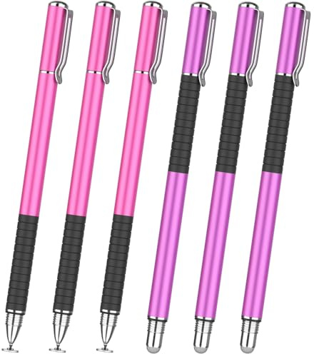 MEKO 2-in-1 Stylus Precision Disc Styli Touch Screen Pen, Pen Clip Cap 6Pcs | Universal Capacitive Stylus For iPad, Tablets, iPhones, Smartphones, Switch, Samsung Galaxy Note/Tab,Pink