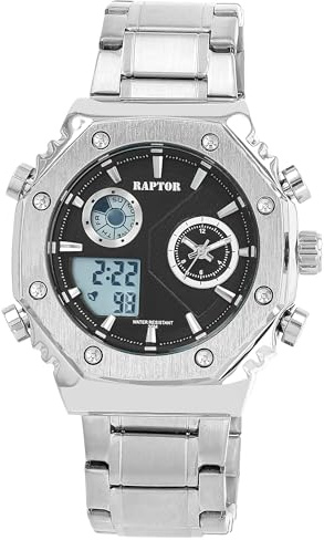 Raptor Damen Armbanduhr Analog-Digital in Silber, Gesamtlänge 23.5 cm, Edelstahlarmband – 3 ATM