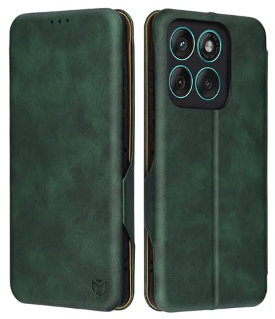 Techsuit für Motorola Edge 60, Edge 60 Fusion Klapp Hülle mit Kartenfach, Ständer, 360 Grad Schutz, Samtfutter, Premium Materialien, Vollständige Abdeckung, PU Leder, Safe Wallet Plus Series, Grün