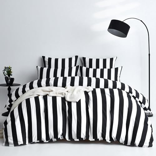 YASMENG Bettwäsche 135x200 Baumwolle Schwarz Weiß Gestreift Bettwäsche Baumwolle Weich Atmungsaktiv Kuschelige Bettbezug Set 2teilig mit Reißverschluss und 80x80 cm Kissenbezug