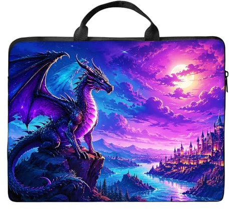 RWUTYTIUL Laptop Shoulder Bag Sleeve Case for Women Men, Large Capacity Waterproof PU Leather Computer Handbag, Galaxy Creek Dragon, Computer Handbag Fit 10 Inch