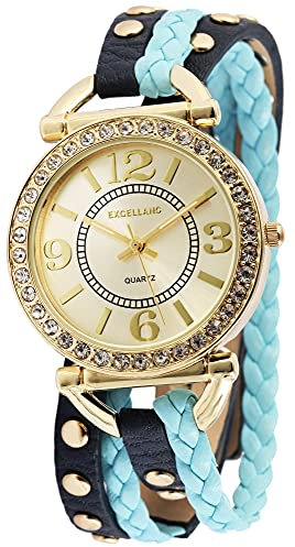 Excellanc Damen-Uhr Kunstleder Wickelarmband Druckknopf Strass 1900179