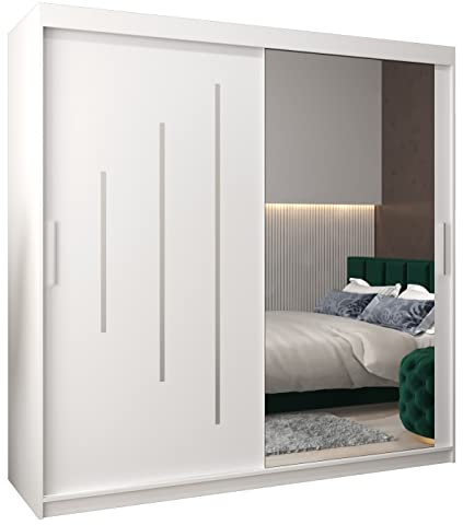 MEBLE KRYSPOL Kleiderschrank mit Spiegel York 2 - Garderobenschrank - Schrank Schlafzimmer - Mehrzweckschrank Zwei Schiebetüren - Regalen - Flur Möbel - Kleiderstange Schrank - Allzweckschrank