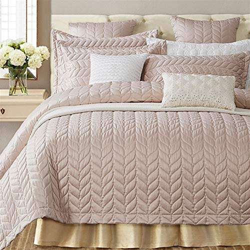 Icegrey Tagesdecke Bettüberwurf Premium GRAU,für Doppelbett Schlafzimmer Champagnerrosa 3-Stück 240x260 cm