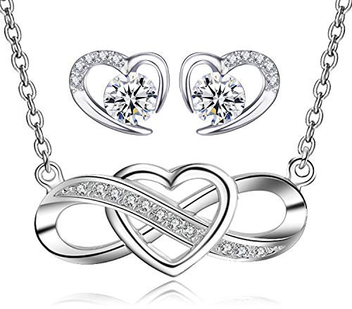 LYL.Adorer Schmuckset Silber 925 Damen,Halskette Unendlichkeit,Herz Ohrringe,Geschenke für Frauen