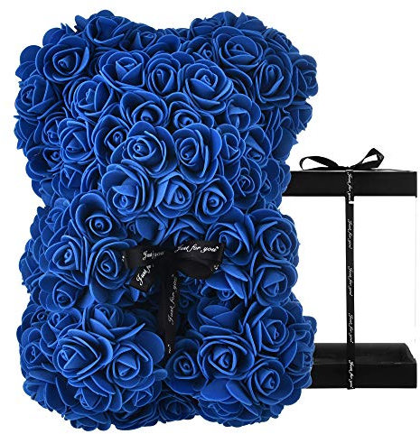 NWSX Orso Rosa - Orsacchiotto Rosa su Ogni Orso Rosa - Orso Floreale Perfetto per l'anniversario, Madri - Confezione Regalo Trasparente Inclusa! Alto 10 Pollici - Oltre 300+ Fiori (10in, Royal Blue)