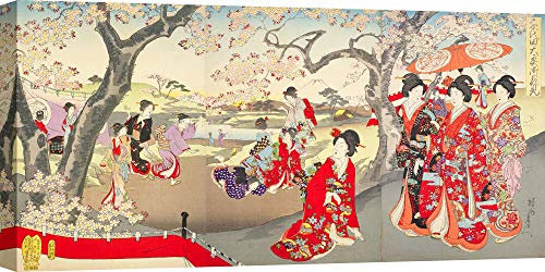 Art Print Cafe - Japanisches Kunstdruck auf Leinwand - Yoshu (Hashimoto) Chikanobu - Hanami am Schloss Edo - 100 x 50 cm