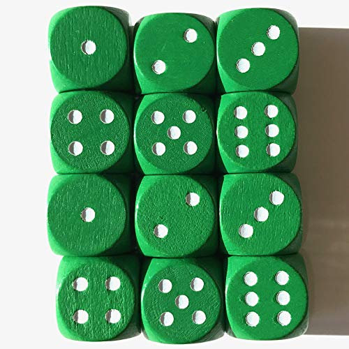 Spieltz grüne Holzwürfel/Spielwürfel für Brettspiele, 16 mm, W6 / D6, Made in Germany, produziert in Deutschland / (12 Würfel Grün mit weißen Augen)