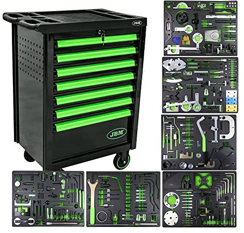 JBM Carrello di attrezzi speciale kit di lavoro 7 cassetti verde