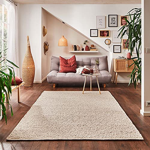 Steffensmeier Handweb Teppich Waldsee | Wolle (Schurwolle),Natur, handgewebt, Wohnzimmer Schlafzimmer Größe: 90x160 cm