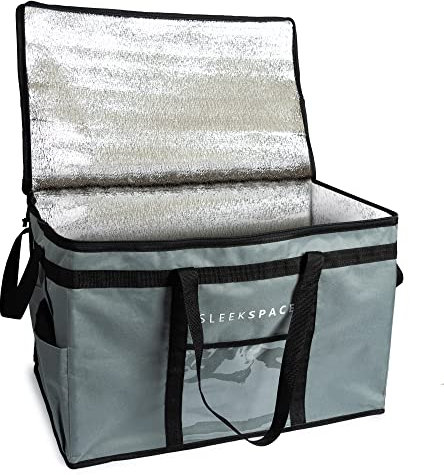 Sleek Space Große Isoliertasche für heiße oder kalte Speisen. Zusammenklappbare Kühltasche, Picknick-Lunch-Tasche, Tiefkühlkost-Einkaufstasche, Instacart Lebensmitteleinkaufstasche