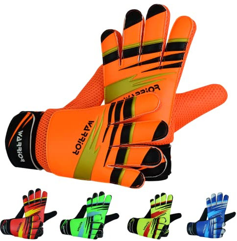 warrior gears Torwarthandschuhe für Kinder, Junior-Torwarthandschuhe mit doppeltem Handgelenkschutz – Orange, Größe 3 (5–6 Jahre)