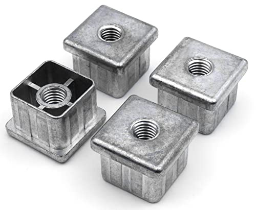 Design61 Lot de 4 bouchons filetés de réglage, embouts de pieds, emboitables pour tubes carrés en zinc moulé sous pression 30 x 30 mm avec filetage intérieur M10, capacité de charge jusqu'à 800 kg
