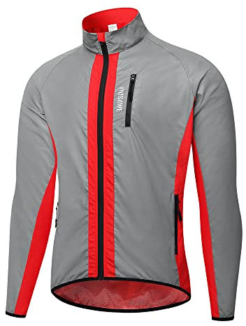 WOSAWE Réfléchissante 360 Veste de Vélo, Homme Imperméable Coupe-Vent Gilet de Sport (Veste Rouge XXL)