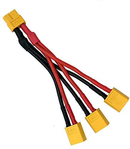 XT60 Parallel-Batteriestecker männlich/weiblich Kabelverlängerung Y Splitter 3-Wege 14AWG Silikondraht für RC Batteriemotor (1 Buchse auf 3 Stecker)