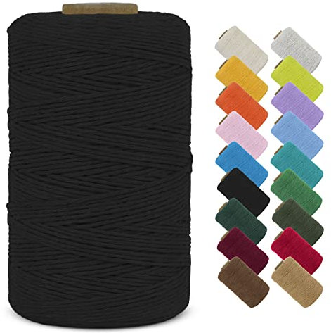 LEREATI Makramee Garn 1mm x 390m Baumwollgarn Geflochten Baumwollschnur Natürliche Baumwolle Garn, Bunt Macrame Cord 1mm für DIY Stricken Wandbehang Vorhang Hängepflanze Handtasche (Schwarz)