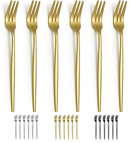 Evanda Gold Fourchette à dessert Lot de 6 16,5cm, Fourchette à gâteau en titane doré, Fourchette à hors-d'œuvre pour fruits, gâteaux, fromages, party trips, cafés, restaurants, facile à nettoyer