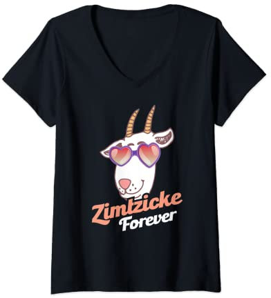 Damen Zimtzicke Zicke forever meckern Ziegen Zimt Sonnenbrille T-Shirt mit V-Ausschnitt