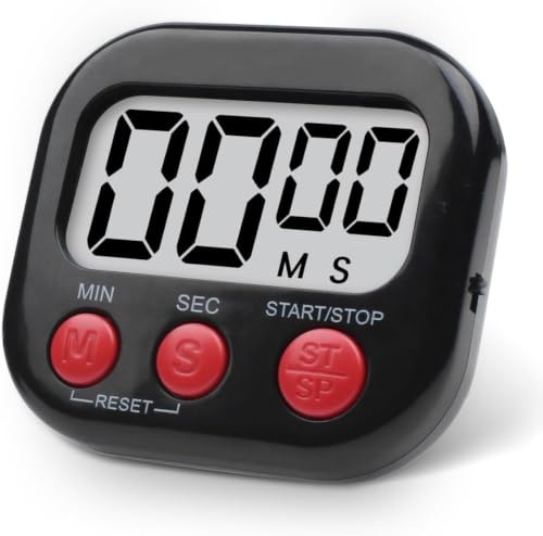 Kitchen Timer, Digital Visual Timer Magnetic Clock Stopwatch Countdown Timer, Large LCD Screen Display Big Digits, Loud Alarm for Cooking, Shower, Bathroom - Black