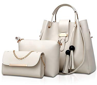 ADITAM Damen Handtaschen 3 Stück Taschen für Damen Kettentasche Tragetaschen Top-Henkel Umhängetaschen Beige Double The Comfort