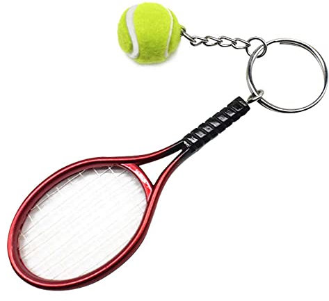 RIXERKOCb Mini Tennisschläger Schlüsselanhänger mit Schlüsselring, Neuheit und modische Legierung Tennisball Split Ring Schlüsselhalter für Sportliebhaber Team(Rot)