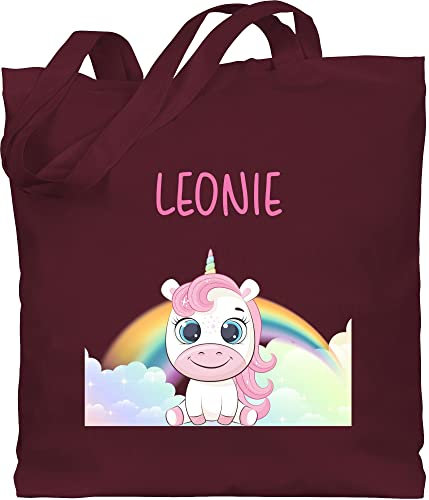 Baumwolltasche - Einhörner - Süßes Einhorn mit Name personalisiert I Unicorn - Unisize - Bordeauxrot - kinder stoffbeutel kindergarten wechselkleidung kita tasche unicorns regenbogen beutel