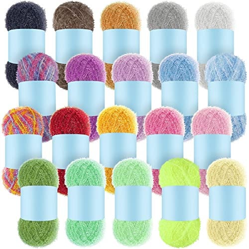 20 Skeins Scrubby Yarn for Dishcloths Assorted Colors Yarn for Crocheting Polyester Scrubby Assortment Pastel Yarn for Knitting Dishwashing Dishcloths Craft Project (Rainbow Color)