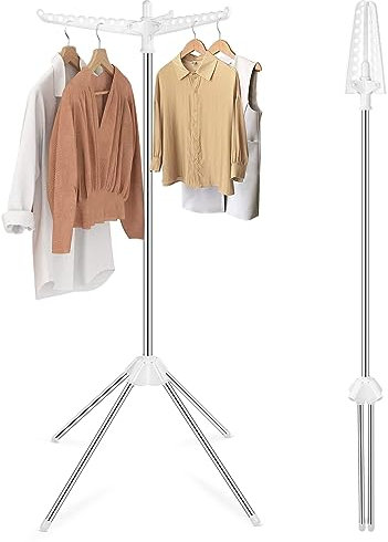 Chuboir Clothes Airer, Clothes Drying Rack with 3 Rotatable Arms for Hangers, Foldable Standing Laundry Racks for 27 Pieces of Clothes, Stainless Steel Clothes Dryer for Indoor, 56.7 inch