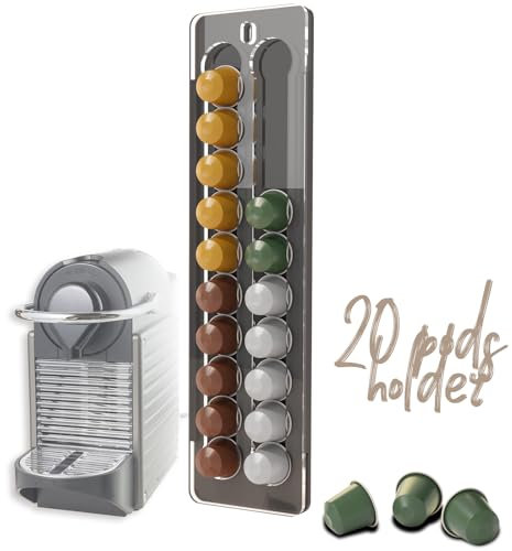 sciuU Wall Mount Holder compatible with Nespresso Original Capsules - liding and Decorative Structure - Capacity 20 Capsules Coffee Pods- Organizer and Decoration for Home or Office
