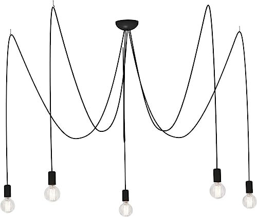 Licht-Erlebnisse Hängeleuchte SPIDER flexibel aufhängbar in schwarz lange Arme 5x E27 Hängelampe für die Decke Wohnzimmer Schlafzimmer Dachschräge Lampe