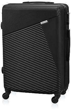 BETLEWSKI - Mittelgroß Koffer Hartschale - Reisekoffer mit 4 Rollen - Leicht Hartschalenkoffer ABS Rollkoffer mit Schloss - Modell Jupiter - Größe 66cm x 43cm x 27cm 63 Liter - Schwarz