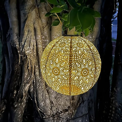 Himmel Solar Laternen Tyvek Golden marokkanische Laterne 30 cm Solar Lampions Außen Wetterfest für Garten, Hof, Innenhof, Hochzeit, Halloween Party Dekoration [Energieklasse A++]