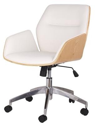Selsey Gatinso - Bürostuhl Drehstuhl, Kunstlederbezug in Weiß, Sitzschale aus gebogenem Holz in Ahorn