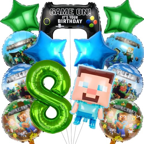 Pixel Luftballon Geburtstagsdeko 8 Jahre, 13 Stück Miner Gamer Kindergeburtstag Mitgebsel Jungen 8, Luftballon Geburtstag 8 Jahre Jungen Gamer Luftballon Deko Geburtstag Party Mitgebsel Luftballon