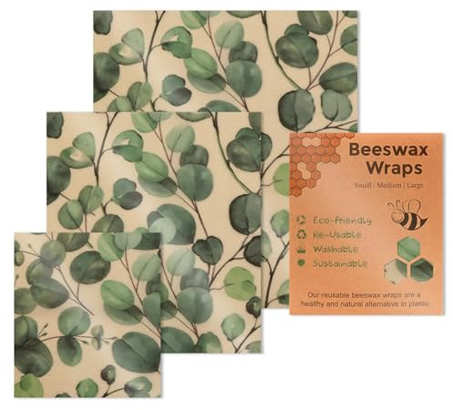 Fukamou 3er-Pack Bienenwachstücher, Lebensmitteln Wachspapier Wiederverwendbare Bienenwachs Wraps, Für Natürliche Lebensmittelaufbewahrung, Keine Abfälle.