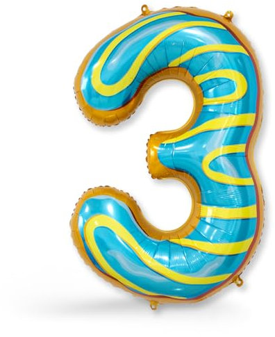 FUNXGO® Folienballon Zahl 3 dount - Riesen-Ballonzahl - Verstärktes Material- fliegt mit Helium - 3 Geburtstag Luftballon - Deko zum Geburtstage, Party, Hochzeiten - Ballon 3 dount