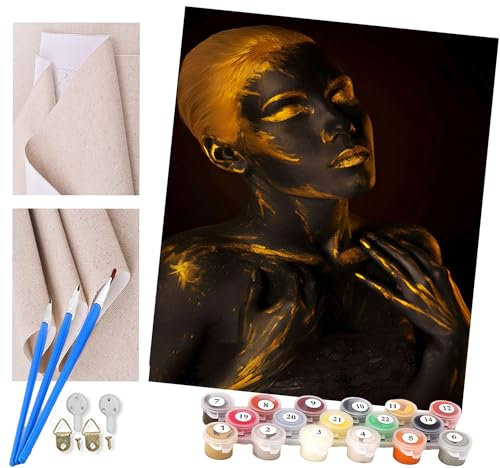 Malen nach Zahlen Schwarz-goldene afrikanische nackte Frau Für Erwachsene und Kinder DIY Ölgemälde Geschenk-Kits Vorgedruckte Leinwand Kunst Home Decoration 16x20 Zoll