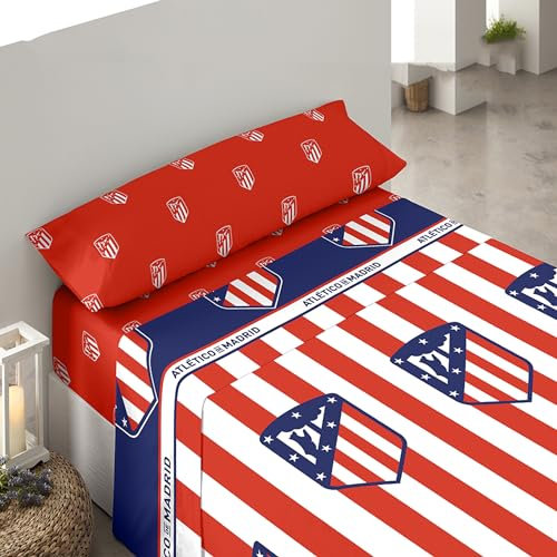 Juego de sábanas 3 piezas Atlético de Madrid Cama 135 cm. (sábana 210x270 cm.-Bajera 135x200+28 cm. y almohada 45x155 cm.)
