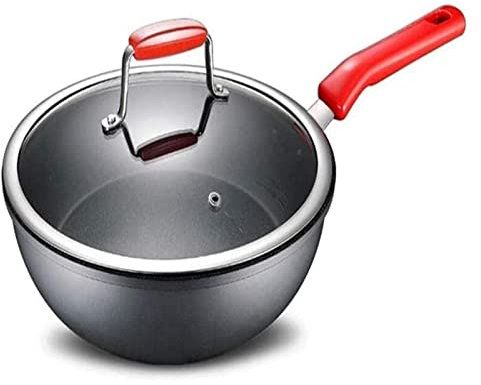 Wok Pan Pan Red Frying Pan-Cooking Pan Non-Stick Noodle Cooking Milk Pan Aluminum Frying Pan with Glass Lid Vision