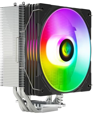 Air CPU Cooler ARGB Cooling Fan 4 Copper Heat Pipes CPU Radiator with FDB Bearing 120mm Fan PWM 2000PRM 76CFM Addressable RGB Lighting Sync for AMD AM4/AM5 Intel LGA 1700/1150/1551/1155/1200 (Black)