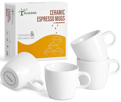 Hlukana Porcelain Espresso Cups Set of 4, 3.5 oz Small Coffee Mugs, White Demitasse Cups Perfect for Espresso Machine and Coffee Maker, Microwave Dishwasher Safe Espresso Cups