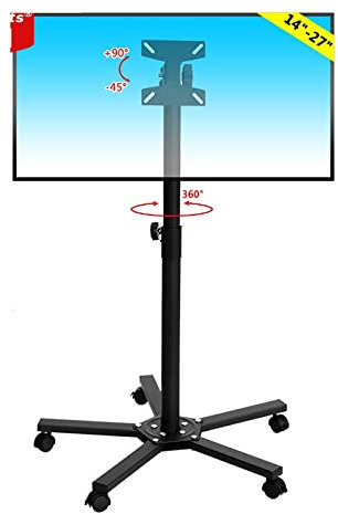 TV Stand Mobile TV Cart On Wheels For 23 To 60-inch Monitor Screen, Height AdjustableFloor Stand Holds Up To 25kg/55lbs, For Home Office Portable Use