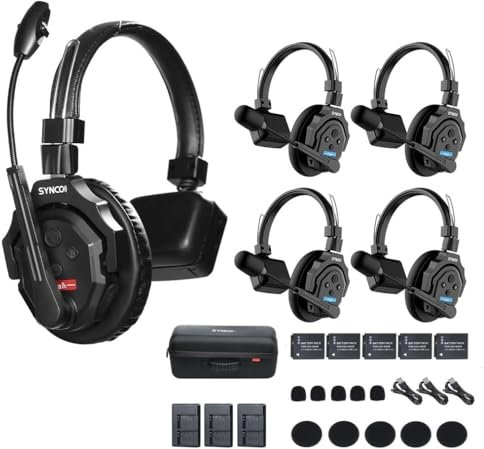 Keenous SYNCO XTALK X5 Wireless Intercom Headset System 2.4GHz 1148ft/350m Real-time Monitoring Communication Headset for Live Show Stage Performance Movie Shoot (X5 for 5 Persons)