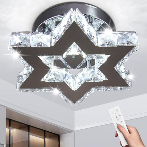 Cainjiazh Mini kroonluchters Kristallen kroonluchter LED Plafondlamp met afstandsbediening Flush Mount vierkante kleine kroonluchter voor slaapkamer woonkamer hal Foyer keuken trap kast dimbaar