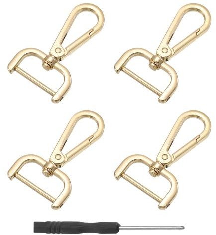 sourcing map 4Pcs Swivel Clasps Hook, 25mm(1 Inch) D Ring Detachable Snap Hook Metal Lobster Claw Clasp Hook with Screwdriver for Purse Making Keychain, Gold