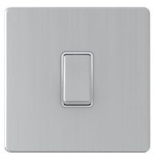 Brushed Screwless 1 Gang 2 Way Light Switch - Brushed Stainless Steel with white insert