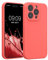 kwmobile Handyhülle kompatibel mit Apple iPhone 15 Pro Hülle - gummierte Handy Case aus Silikon in Neon Koralle