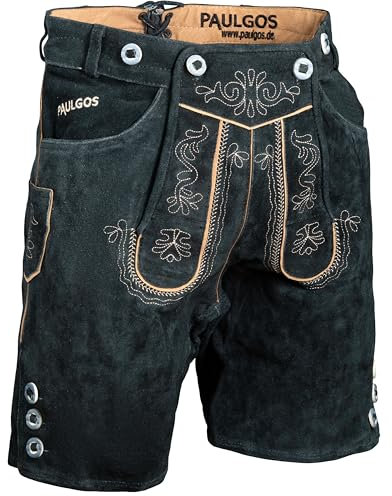 PAULGOS Herren Trachten Lederhose HK2 + Träger, Echtes Leder, Größe 56, Grau