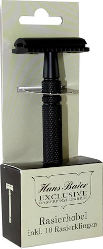 Hans Baier Exclusive Rasierhobelset Metall schwarz inkl. 10 Rasierklingen