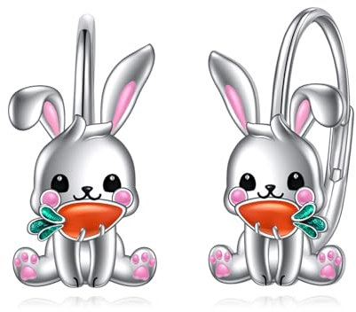 Hasen Ohrringe 925 Sterling Silber - Kaninchen Leverback Schmuck - Süßes Geschenk für Damen und Tierliebhaber